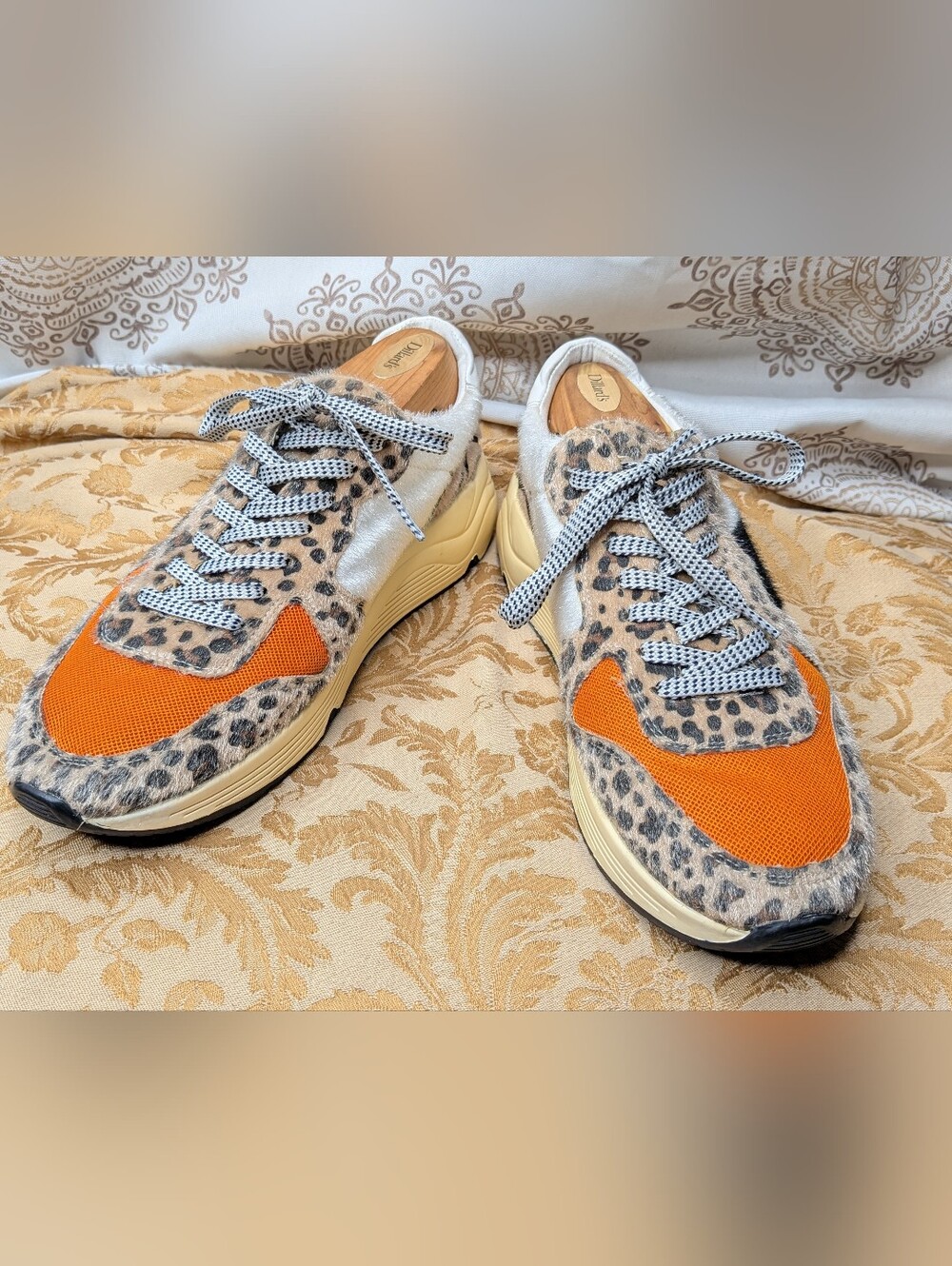 Oasis Society California Womens Orange & Leopard Print Faux Cow Hair Sneakers 10